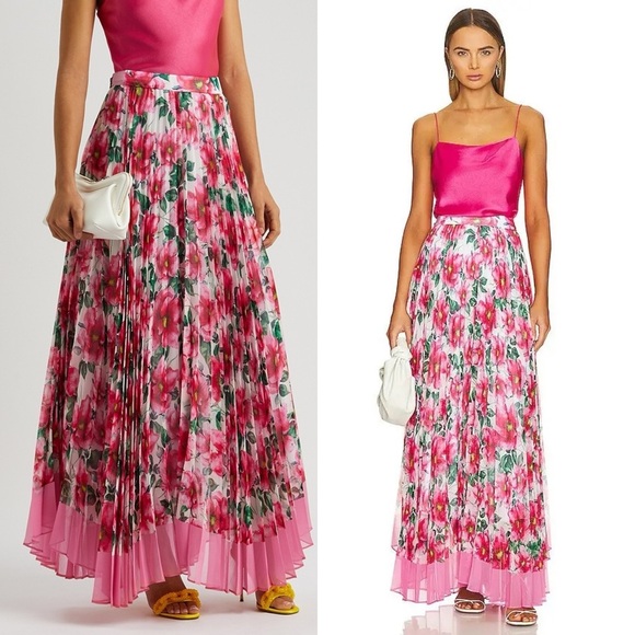 🆕 ALICE + OLIVIA Katz Pleated Maxi Skirt in High Tea Floral Sz 8 - Picture 1 of 9